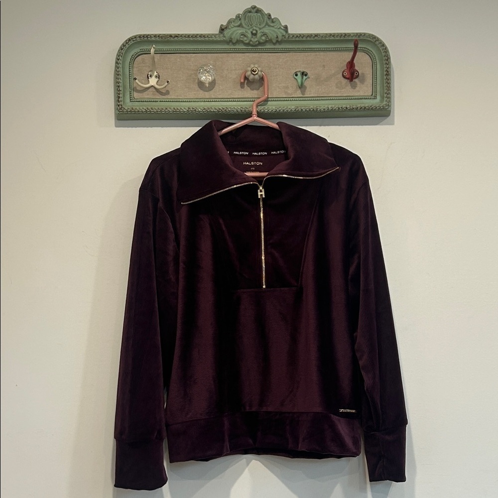 H by Halston Velvet Half-Zip Sweater in Rich Purple large women’s new w tag
